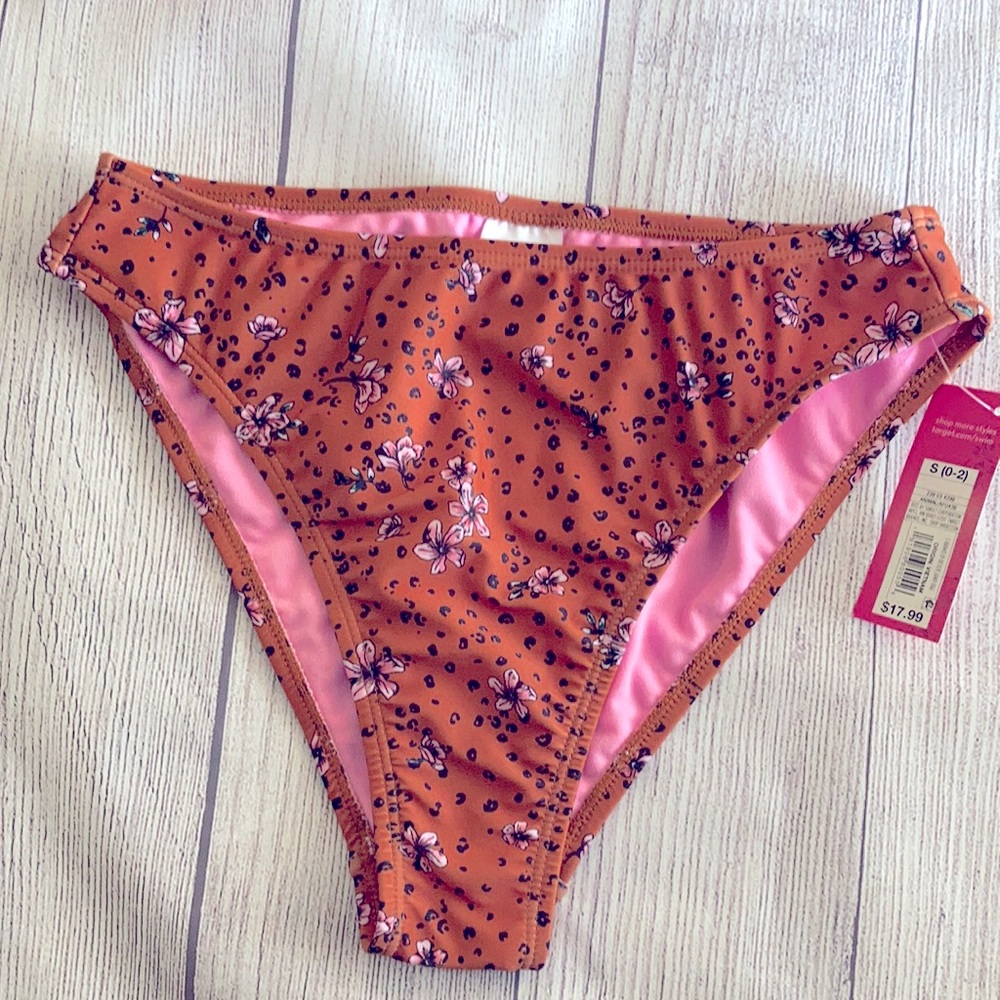 Animal floral print brown pink black bikini bottom